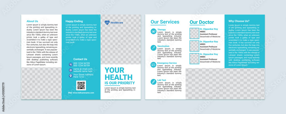 Medical Trifold Brochure Design Template. Vector