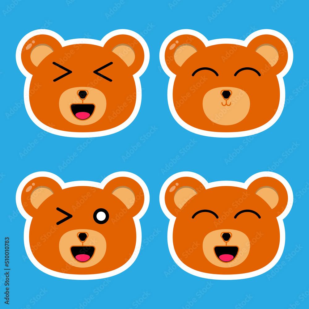 Cute cartoon bear face emoticon set. Perfect for sending expressive messages on social media to friends, family and more
or for use on stickers, t-shirts, masks, mugs, etc.