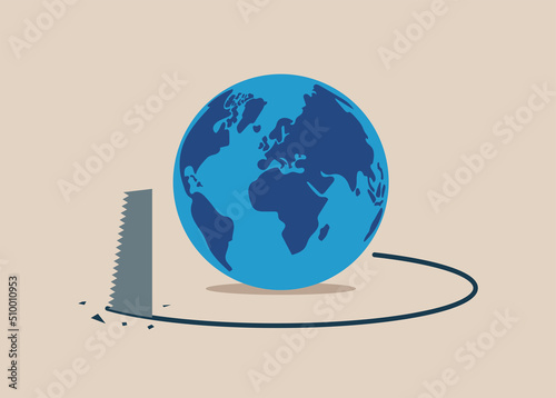 World economic crisis from war and geopolitical problem or threats, climate change or global warming destroying world. 