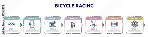 bicycle racing concept infographic design template. included rings, substitution, tuna can, doping, field hockey, basketball field, crank icons and 7 option or steps.
