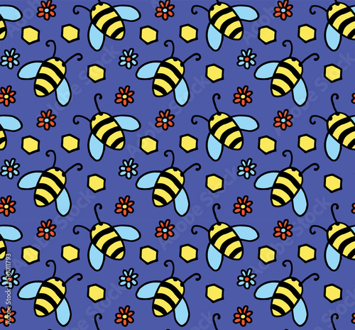 bee flower honey seamless pattern