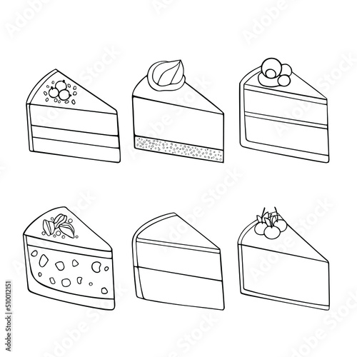 Cheesecakes vector set, hand drawn illustration, black and white