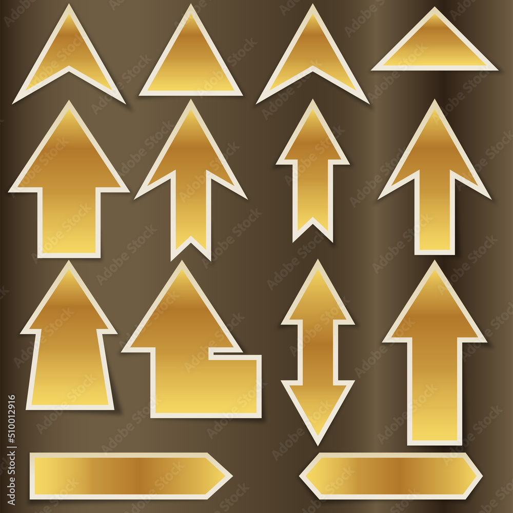 golden arrow icon set. luxury golden white 3d arrow set . arrow with shadow golden arrow icon set. luxury golden white 3d arrow set . arrow with shadow