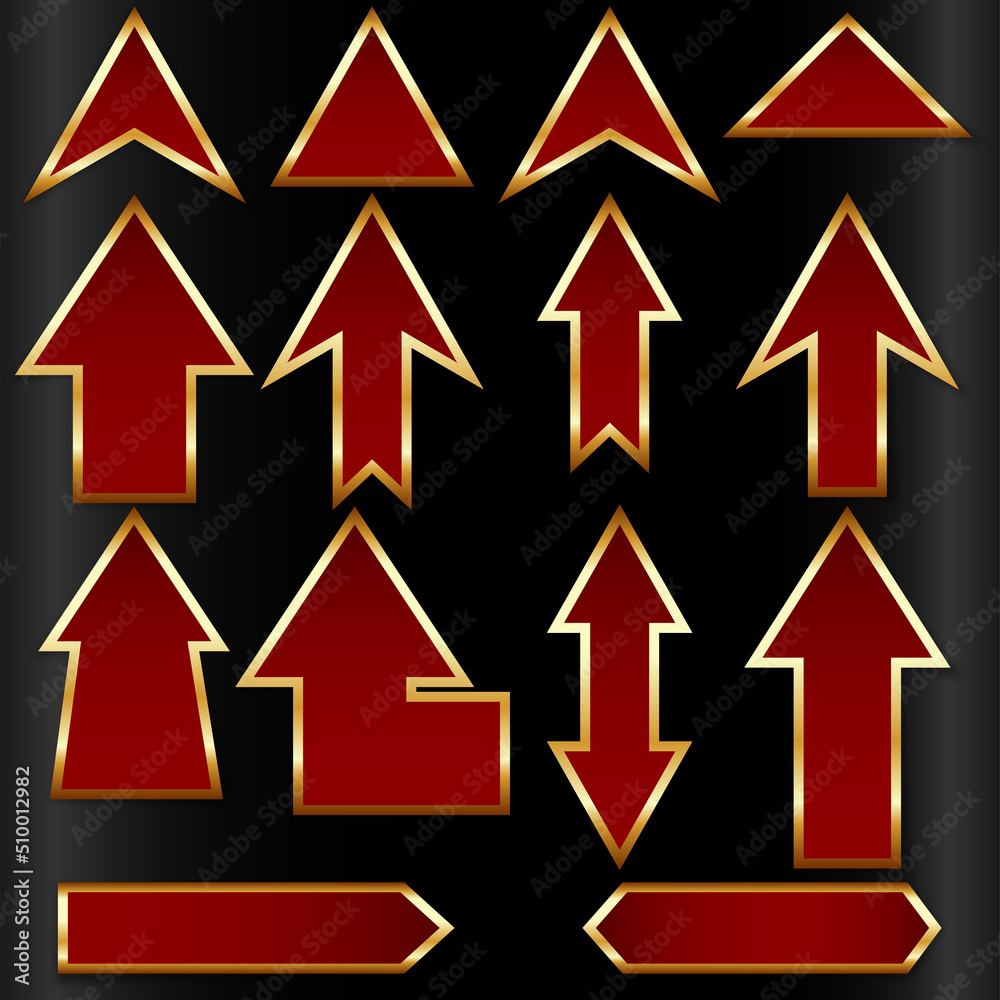 red cinema arrow icon set.red golden border 3d arrow set . arrow with shadow red cinema arrow icon set.red golden border 3d arrow set . arrow with shadow