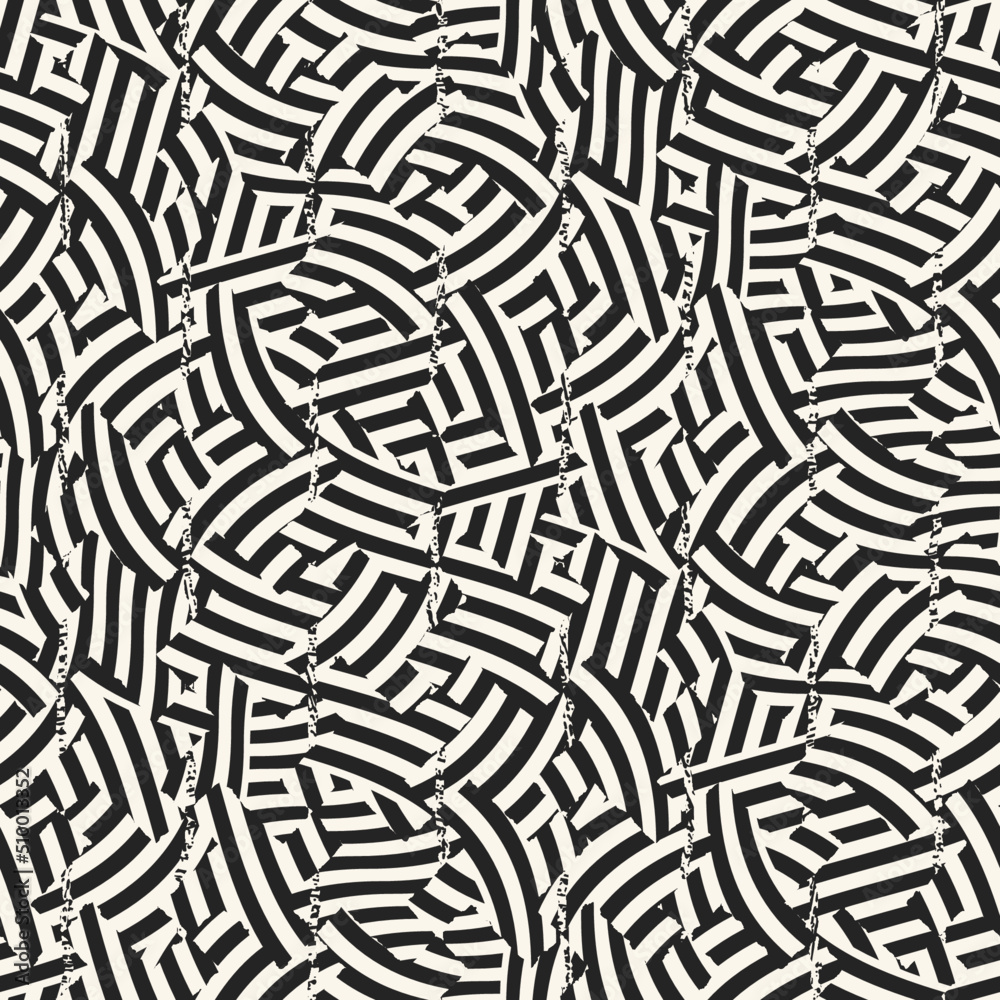 Monochrome Striped Textured Broken Geometric Pattern