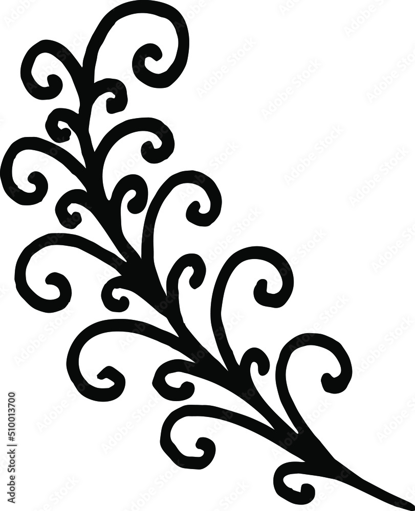 Black branch with twisted stems. Vector simple drawing for printing. Black branch with twisted stems. Vector simple drawing for printing.
