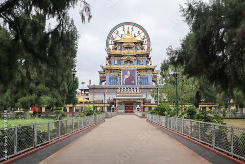 Fotobehang A Divine view of the famous Tibetan Monastery or Golden temple dedicated to Lord Buddha in the pilgrim town of Bylakuppe in Karnataka, India