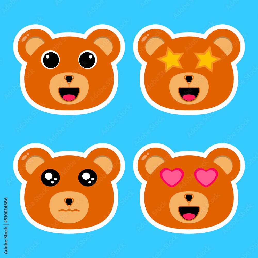 Obraz premium Cute cartoon bear face emoticon set. Perfect for sending expressive messages on social media to friends, family and more or for use on stickers, t-shirts, masks, mugs, etc.