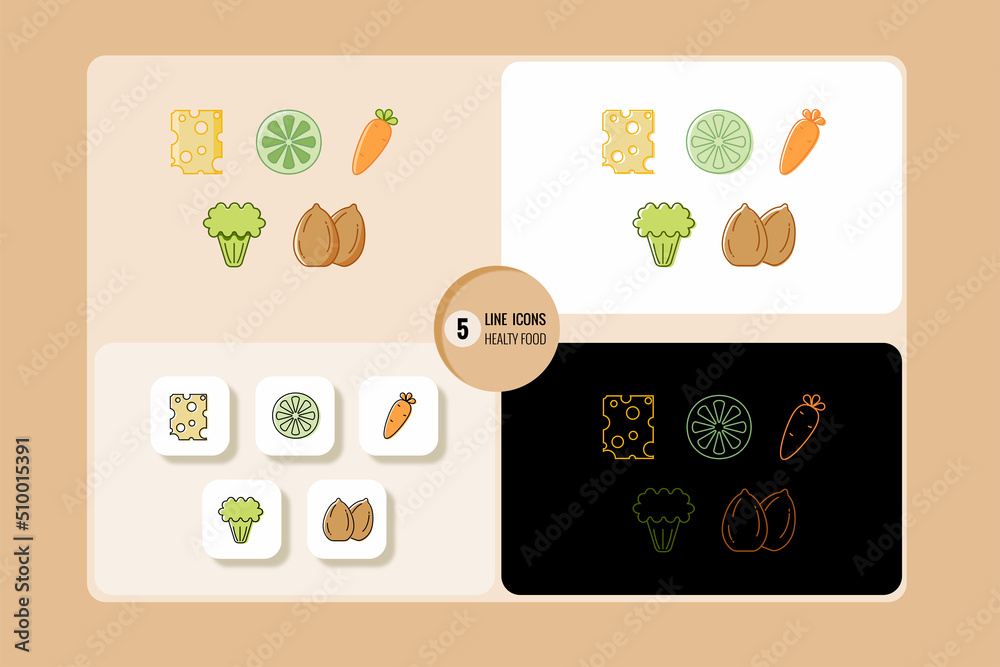 5 line icons healthy food
