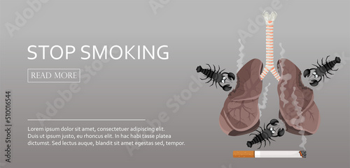 Banner concept stop smoking. Illustration of a lung smoker suffering from lung cancer. Vector illustration.