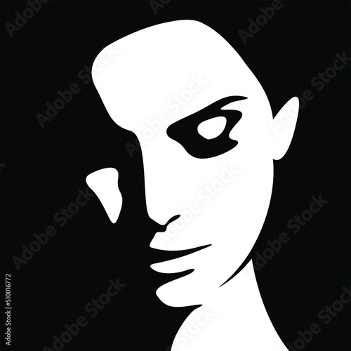 vector black and white illustration of a beautiful female face formed by a shadow. useful for advertising products for women, beauty salons, decorative and care cosmetics, logo, print, poster, design