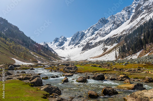 Stream of water ozzing from Glacier in Himalayas, kashmir, India