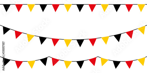 Black red and yellow party garlands with pennants. Vector buntings set.