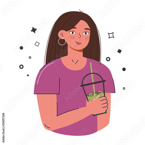 Green matcha tea serve and drink by a young woman. k. Herbal organic food. Japanese tea culture. Asian culture. Matcha latte healthy drink