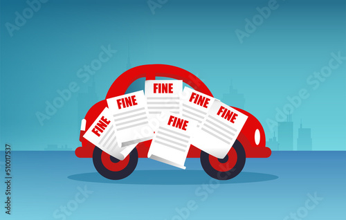 Vector of a car with multiple traffic tickets