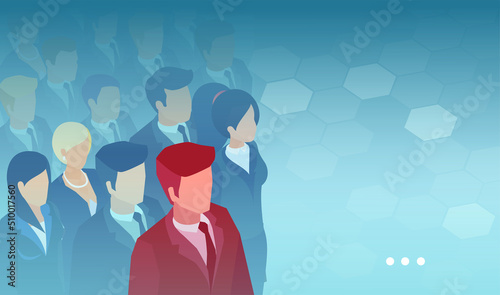 Vector of a crowd of professional business people with a chief manager leading them