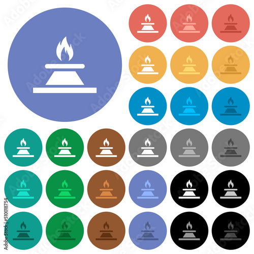 Kitchen gas stove round flat multi colored icons