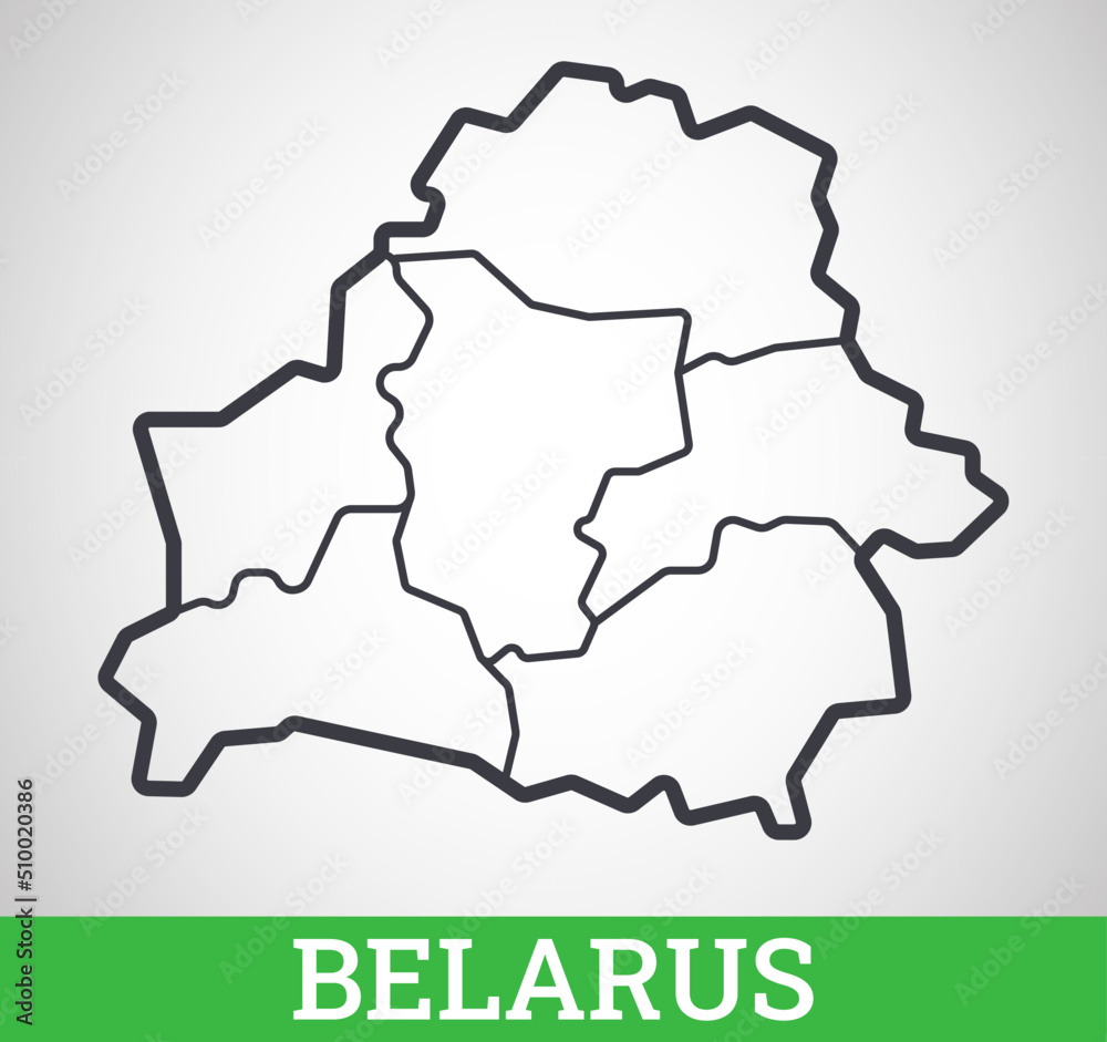 Simple outline map of Belarus with regions. Vector graphic illustration.