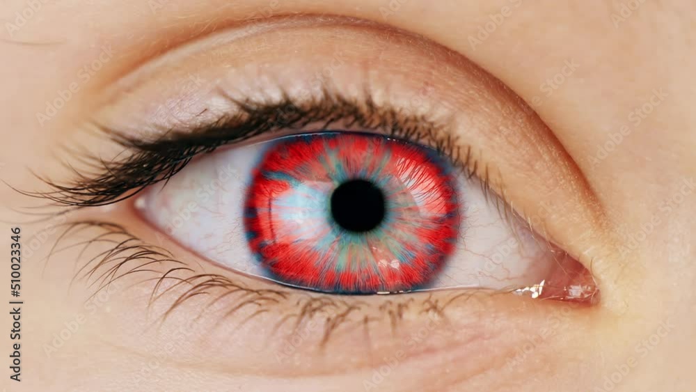 Eye retinal scanning. Augmented reality implant. Human eyeball biometric verification technology.