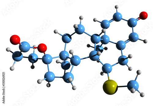 3D image of 7a-Thiomethylspironolactone skeletal formula - molecular structure of TMS isolated on white background photo