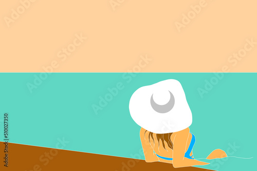 Illustration of beautiful woman relaxing in the pool