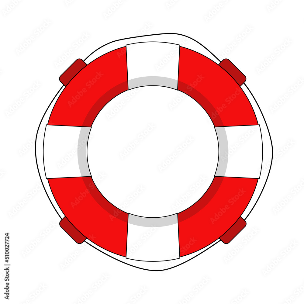 Red round lifebuoy vector. Striped water life-saving buoy, summer icon, beach lifebelt Red round lifebuoy vector. Striped water life-saving buoy, summer icon, beach lifebelt