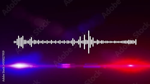 911 call voice waveform. Seamless loop animation. Police car lightbar in background photo