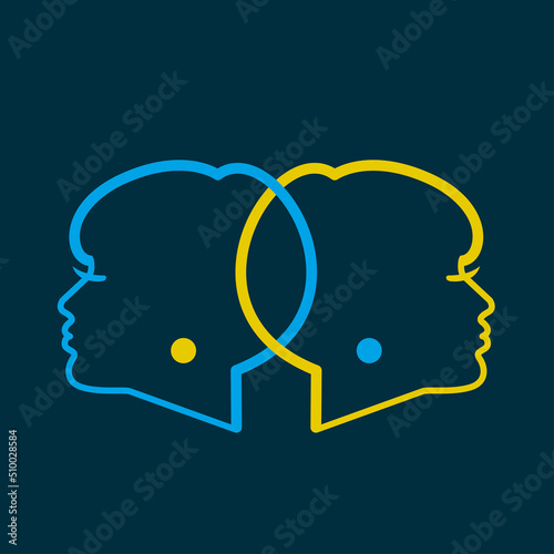 Two people being in sync or on the same wavelength which is practiced in psychotherapy. Logo vector.