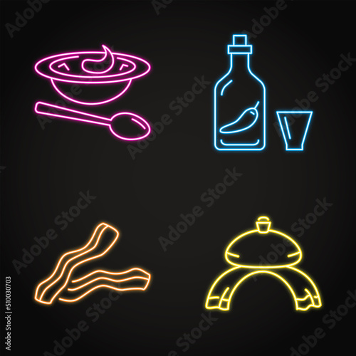 Neon Ukrainian national food icon set
