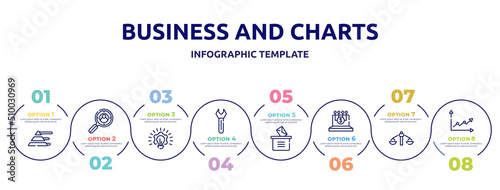 business and charts concept infographic design template. included pyramid stats, headhunting, creative plan, key tool, manual voting, digital finance, feasibility, line graph icons and 8 option or