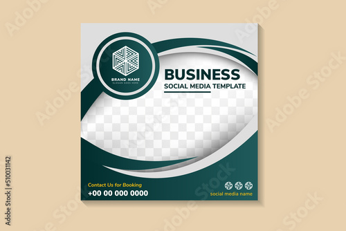 digital business marketing corporate agency social media ads feed post and fully editable vector web banner template. space for photo and text. combination grey and green gradient colors. 