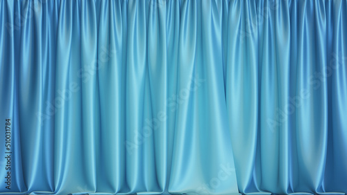 Realistic 3D illustration of the stylish beautiful and cozy textured blue silky atlas curtain rendered as background