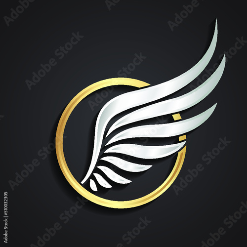 3d golden silver wing logo in circle