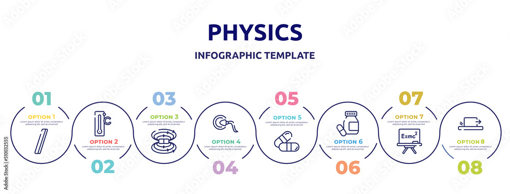physics concept infographic design template. included slash, celsius, magnetic field, fertilization, capsule, medicines, relativity, friction icons and 8 option or steps. physics concept infographic design template. included slash, celsius, magnetic field, fertilization, capsule, medicines, relativity, friction icons and 8 option or steps.