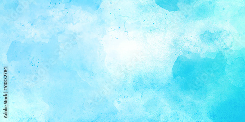 Light sky blue shades watercolor background. Aquarelle paint paper textured canvas for design with the sunlight passing, creating a miraculous abstract shape, vector illustrator.
