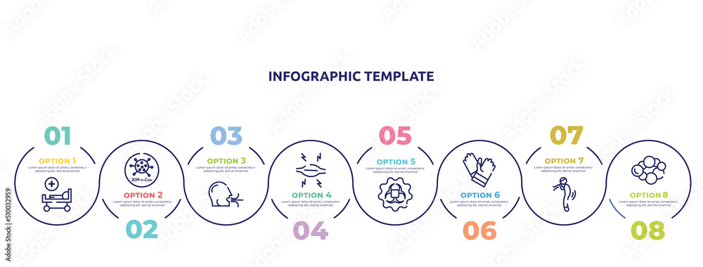 concept infographic design template. included hospital bed, 2019-ncov, breath, myaia, contagious, gloves, difficulty breathing, cancer icons and 8 option or steps. concept infographic design template. included hospital bed, 2019-ncov, breath, myaia, contagious, gloves, difficulty breathing, cancer icons and 8 option or steps.