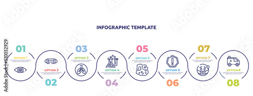 concept infographic design template. included eye, sterile mask, respiratory, medical laboratory, microorganism, precaution, sick, ambulance icons and 8 option or steps.