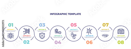 concept infographic design template. included e coli, allergy, unprotected, cold, medicine, flu, lips, medical icons and 8 option or steps.