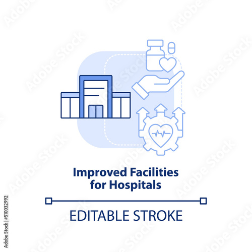 Improved facilities for hospitals light blue concept icon. Way to healthcare redesign abstract idea thin line illustration. Isolated outline drawing. Editable stroke. Arial, Myriad Pro-Bold fonts used