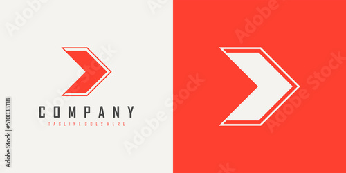 Right Arrow Logo. Red Geometric Arrow Shape with Outline isolated on Double Background. Flat Vector Logo Design Template Element for Business and Technology Logos.