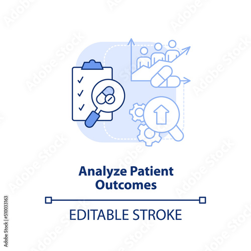 Analyze patient outcomes light blue concept icon. Improving quality of healthcare abstract idea thin line illustration. Isolated outline drawing. Editable stroke. Arial, Myriad Pro-Bold fonts used