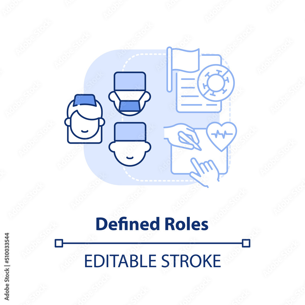 Defined roles light blue concept icon. Prepare for pandemic abstract idea thin line illustration. Healthcare professionals. Isolated outline drawing. Editable stroke. Arial, Myriad Pro-Bold fonts used Defined roles light blue concept icon. Prepare for pandemic abstract idea thin line illustration. Healthcare professionals. Isolated outline drawing. Editable stroke. Arial, Myriad Pro-Bold fonts used