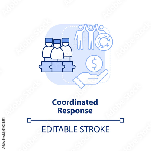 Coordinated response light blue concept icon. Future pandemic outbreaks preparedness abstract idea thin line illustration. Isolated outline drawing. Editable stroke. Arial, Myriad Pro-Bold fonts used