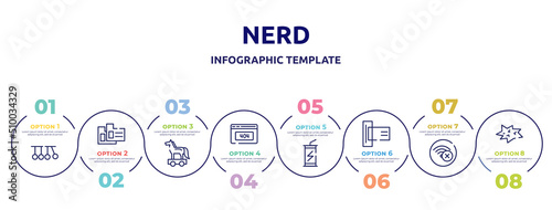 Wallpaper Mural nerd concept infographic design template. included newton cradle, case data, trojan horse, 404, energy drink, card reader, connection error, comic icons and 8 option or steps. Torontodigital.ca