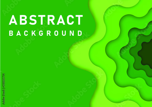 Green papercut ecology background, Abstract green design background style. 3d layout wallpaper from cardboard. Modern template with abstract curve shapes. Vector environmental card with papercut. © Ake Studio