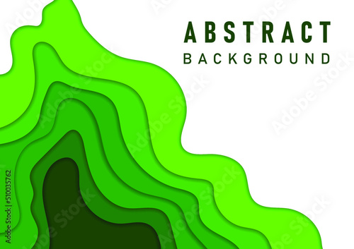 Abstract green background papercut concept. 3d layout wallpaper from cardboard. Modern template with abstract curve shapes. Vector environmental card with papercut waves for business poster background