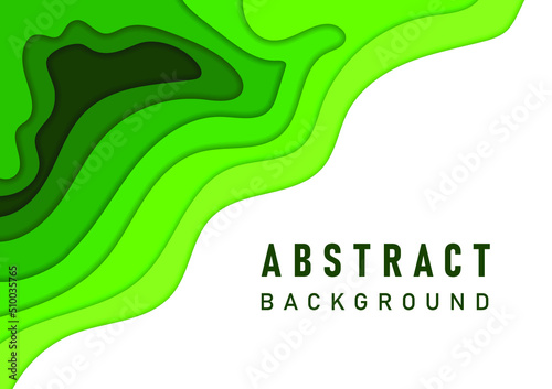 Abstract green background papercut concept. 3d layout wallpaper from cardboard. Modern template with abstract curve shapes. Vector environmental card with papercut waves business poster background.