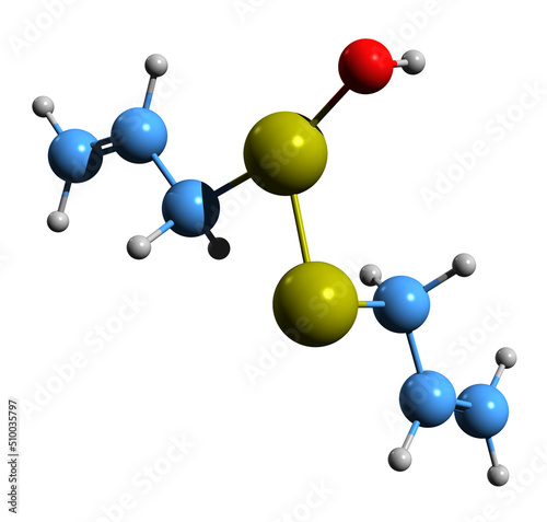 3D image of Allicin skeletal formula - molecular chemical structure of organosulfur garlic compound isolated on white background photo