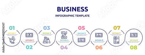 business concept infographic design template. included checkbook, spy, cancelation, locker, idea bulb, rudder, chance, security payment icons and 8 option or steps.