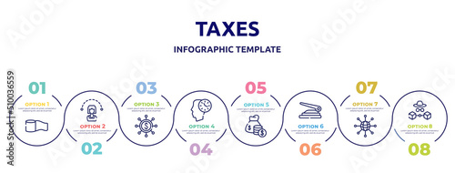 taxes concept infographic design template. included permission, pyramid chart, proof of burn, , stack, water dispenser, bills icons and 8 option or